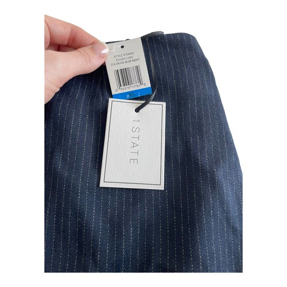 NWT 1.STATE Ruffle Pinstripe Mini Skirt Navy Size XL - Picture 5 of 6